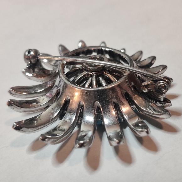 Vintage 60s Germany Silver 935 Chrysanthemum Flower Marcasite Brooch - Picture 13 of 16